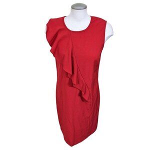 Nine West Red Sleeveless Front Ruffle Dress Date Flirty Business Office Size 8